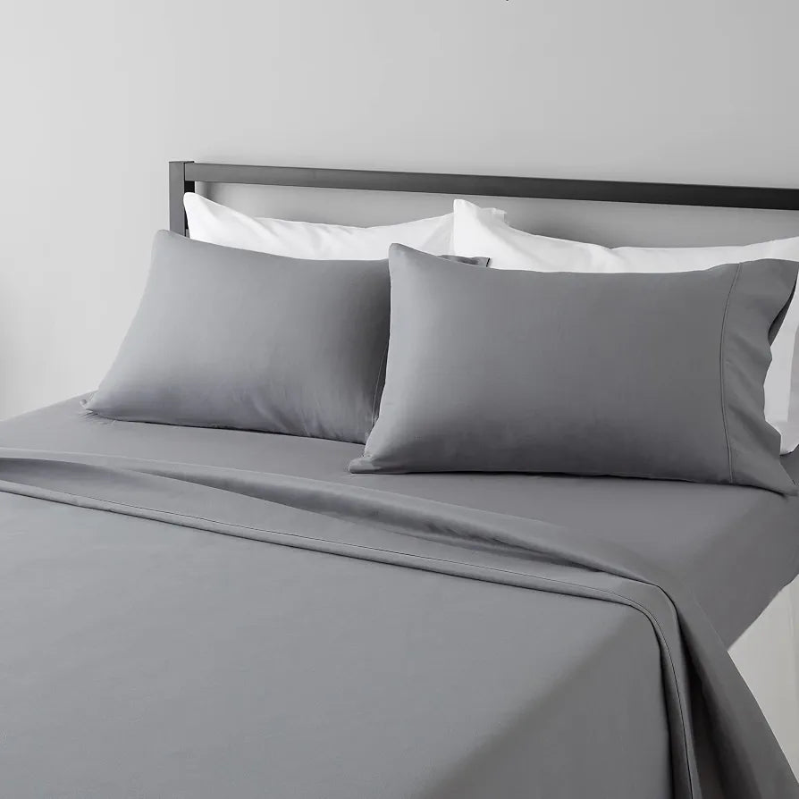 Amazon Basics Lightweight Super Soft Comfortable Breathable Wrinkle Resistant Brushed Microfiber 4-Piece Bed Sheet Set with 14-Inch Deep Pockets, Queen, Dark Gray, Solid