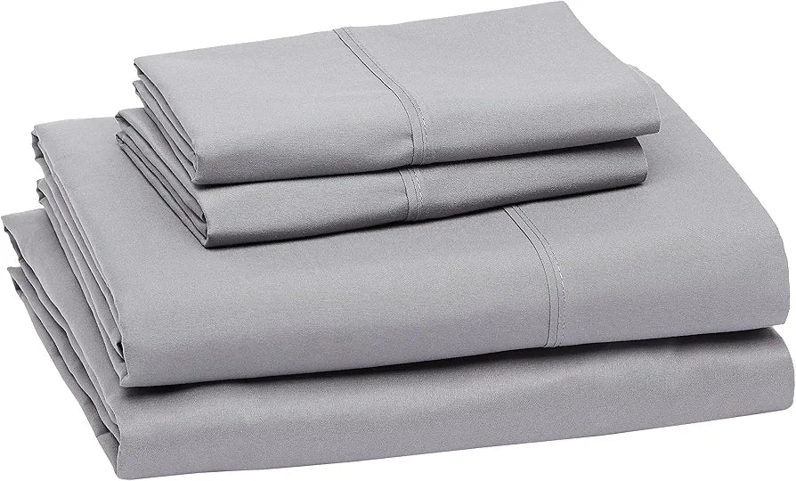 Amazon Basics Lightweight Super Soft Comfortable Breathable Wrinkle Resistant Brushed Microfiber 4-Piece Bed Sheet Set with 14-Inch Deep Pockets, Queen, Dark Gray, Solid